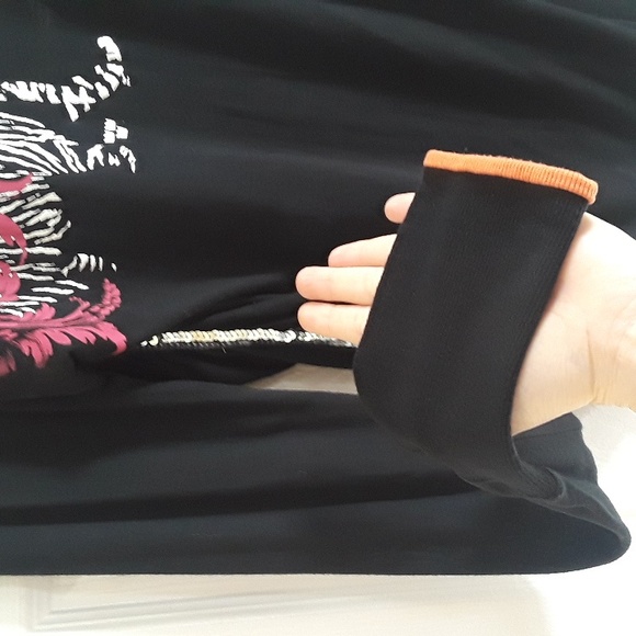 Y2K Triple Five Soul Rare long sleeve chain back sequin black tiger top Demure - Picture 10 of 13